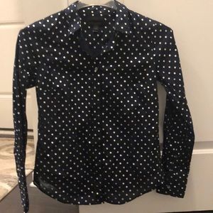 J crew navy shirt with silver polka dots